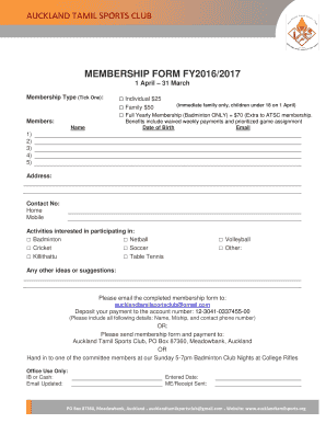 Sports Club Membership Form