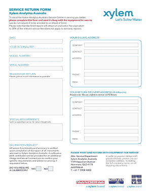 SERVICE RETURN FORM Xylem Analytics Australia