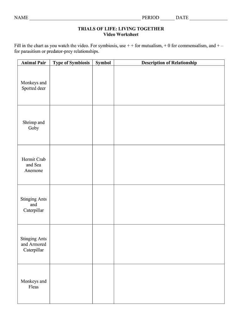 Trials of Life Living Together Worksheet Answers  Form