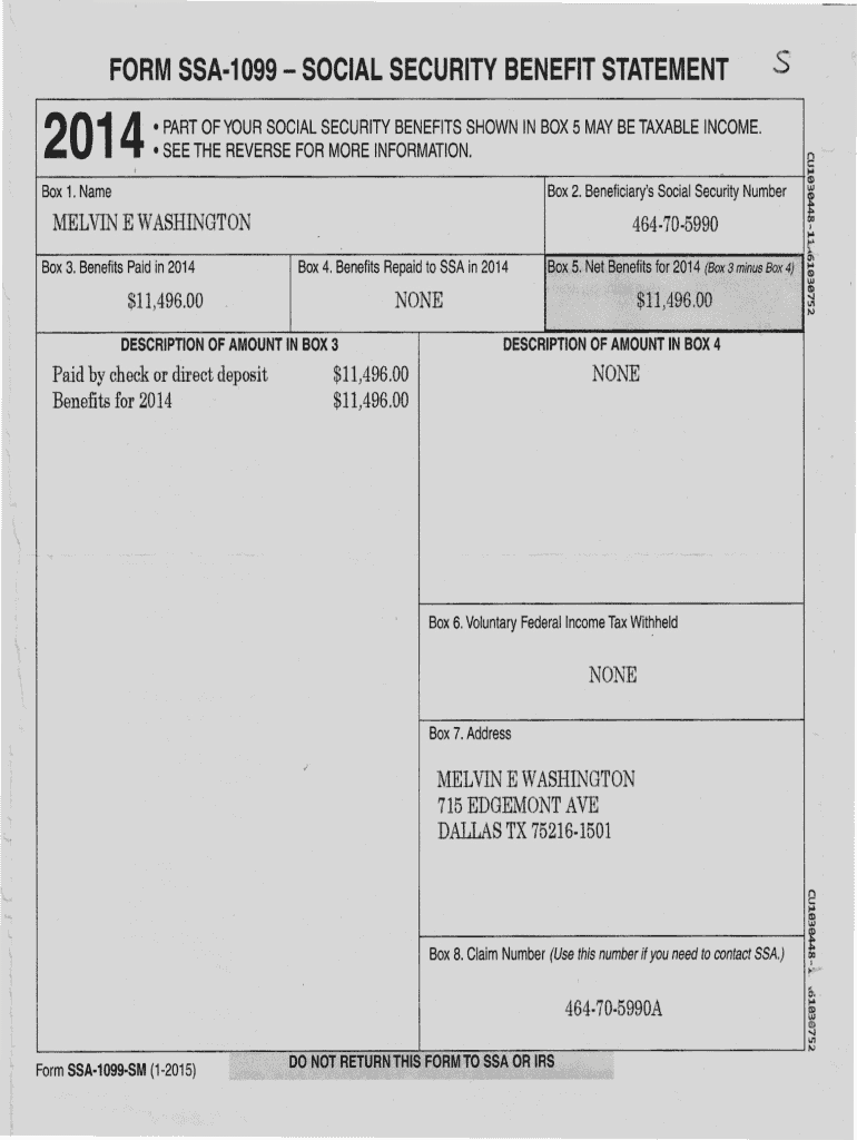 FORM SSA 1099 SOCIAL SECURITY BENEFIT STATEMENT S