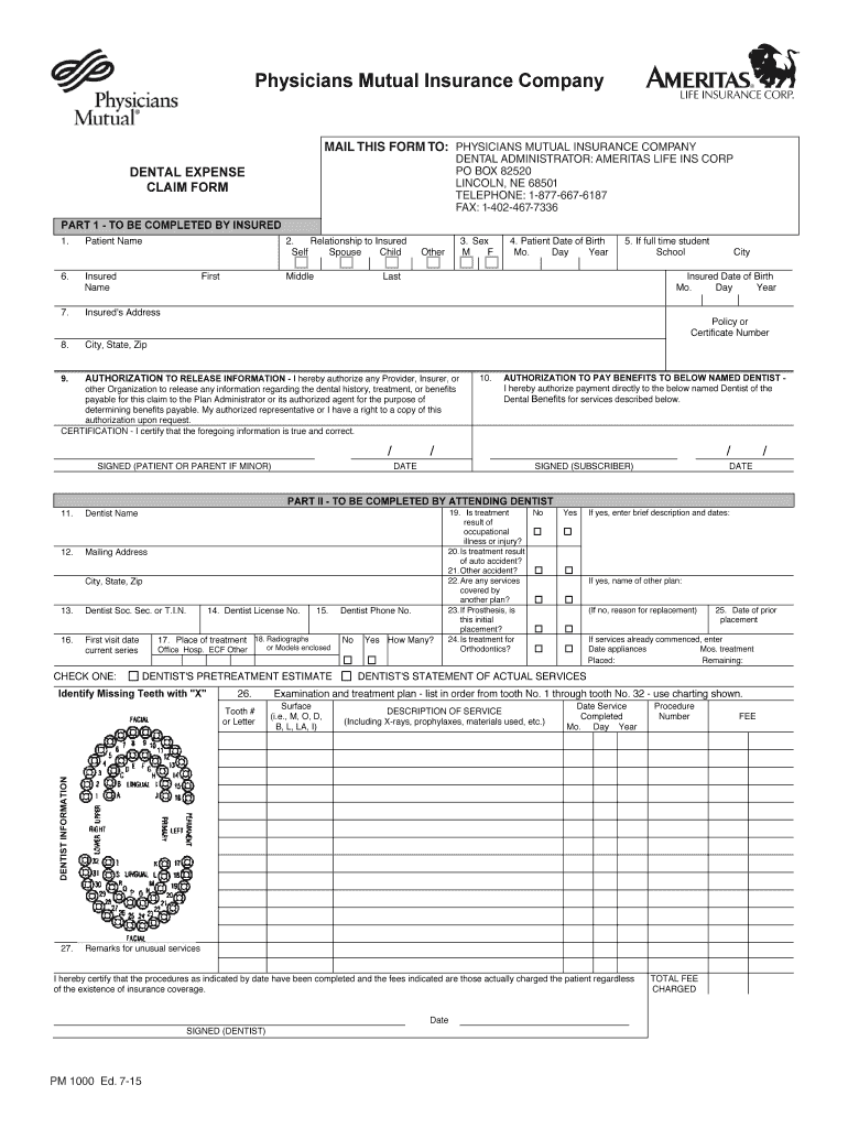 Physicians Mutual Insurance Company Dental Insurance Claim Form Dental Insurance Claim Form