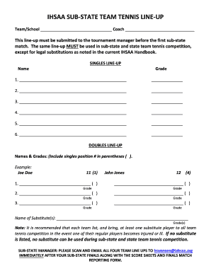 Tennis Line Up  Form