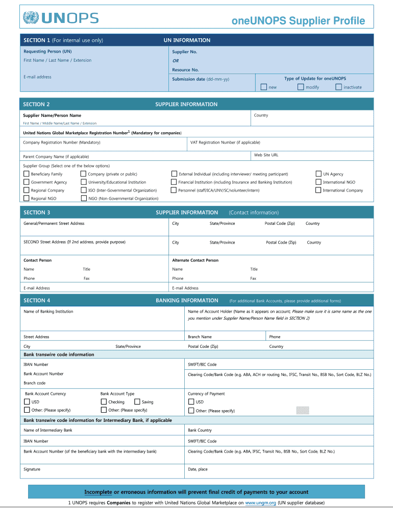 Oneunops Supplier  Form