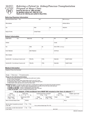 Referring a Patient to KidneyPancreas Transplantation Program at Mayo Clinic MCS7657 03 Referring Patient KidneyPancreas Transpl  Form