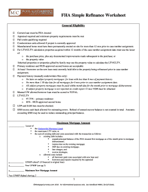Fha Simple Refinance Worksheet  Form
