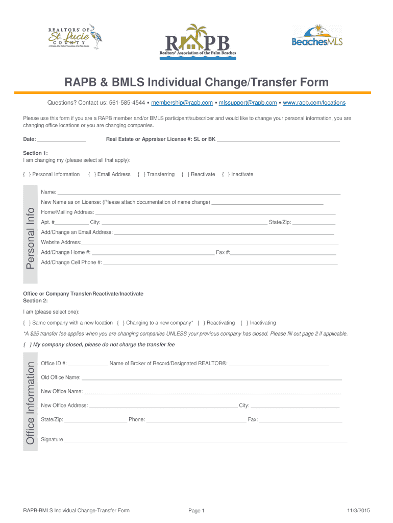  RAPB & BMLS Individual ChangeTransfer Form 2015-2024