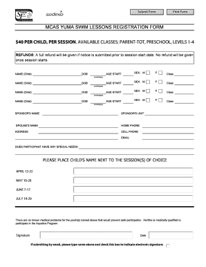 Swim Lessons Registration Form