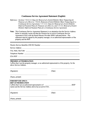 Continuous Service Agreement Statement English Txu Com  Form