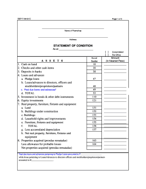 STATEMENT of CONDITION a S S E T S Bsp Gov  Form