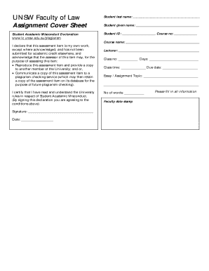 Unsw Law Cover Sheet  Form