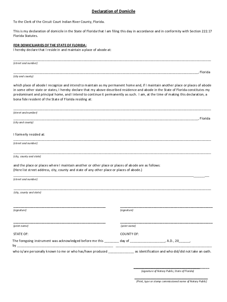  Declaration of Domicile Indian River County 2013