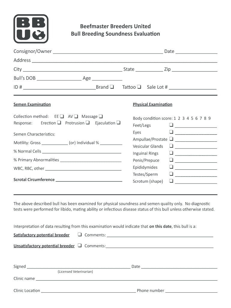 Bull Breeding Soundness Evaluation  Form