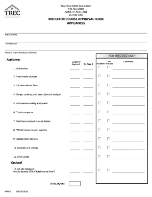 INSPECTOR COURSE APPROVAL FORM APPLIANCES Ftp Trec State Ftp Trec State Tx