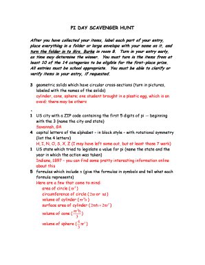 Pi Day Scavenger Hunt Answer Key  Form