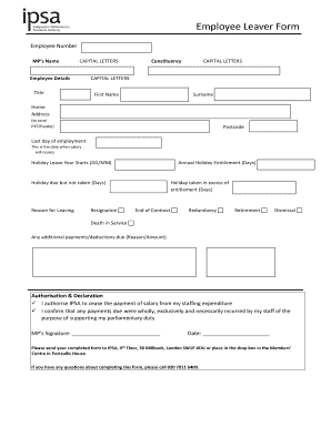 Employee Leavers Form Template