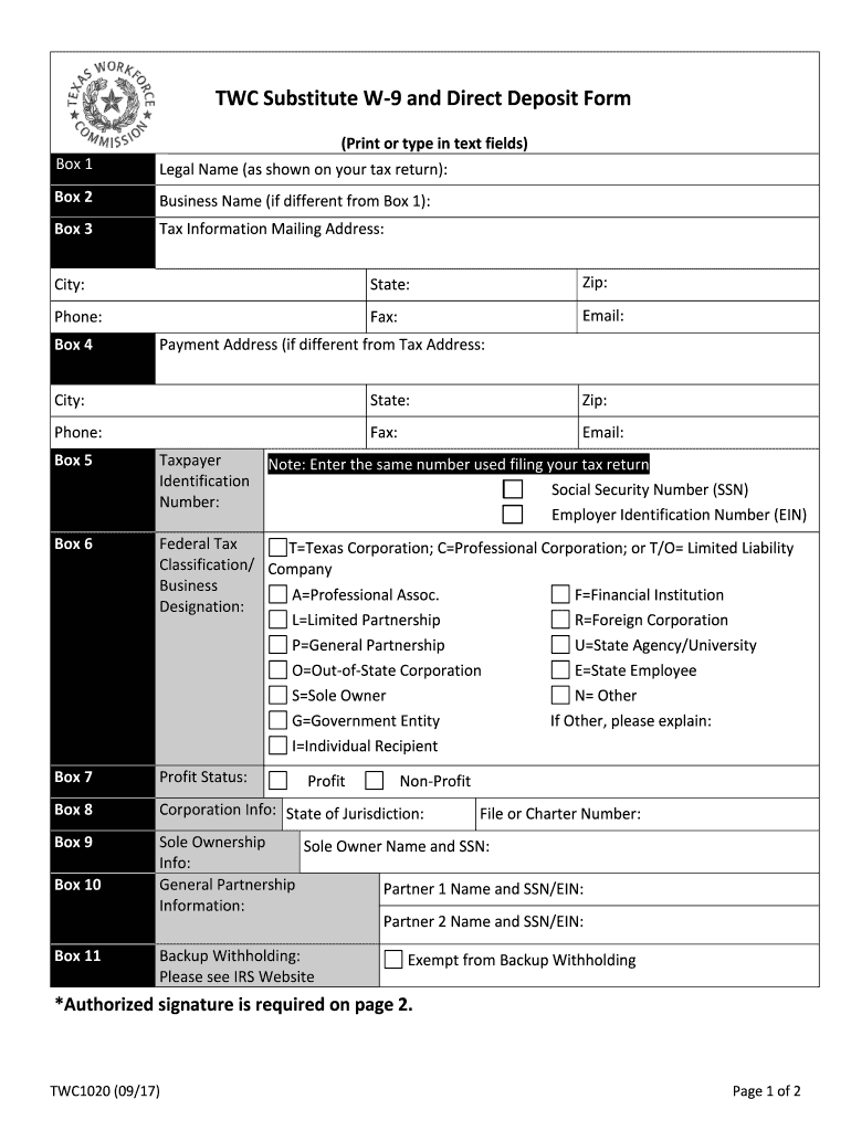  Texas W 9  Form 2017