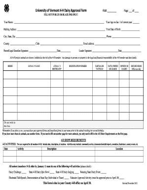  University of Vermont 4 H Dairy Approval Form Uvm 2015