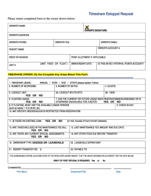 Timeshare Estoppel Request Vacation Times  Form