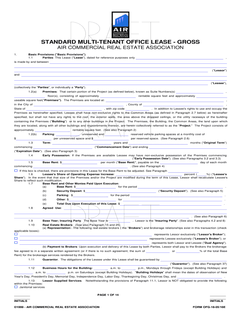 Standard Multi Tenant Office Lease Gross  Form