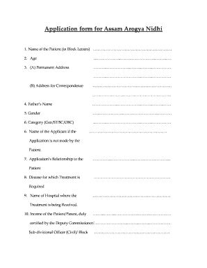 Application Form for Assam Arogya Nidhi