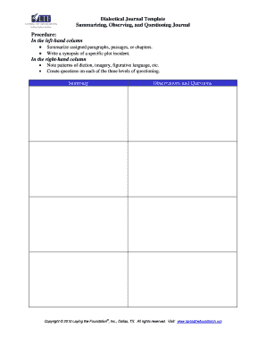 Dialectical Journal Template PDF  Form