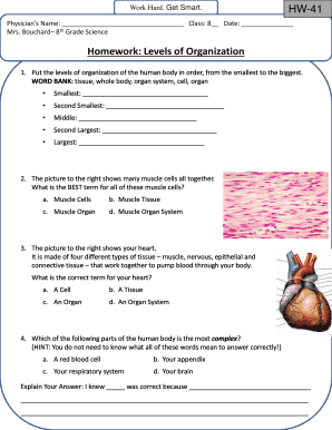 Homework Levels of Organization Fallriverschools  Form