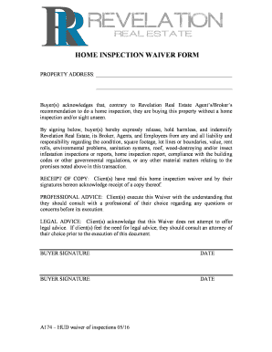  Home Inspection Waiver Form 2016-2024