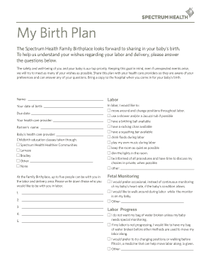 The Spectrum Health Family Birthplace Looks Forward to Sharing in Your Baby S Birth Spectrumhealth  Form