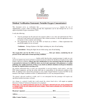 Emirates Medical Service; Medical Verification Statement  Form