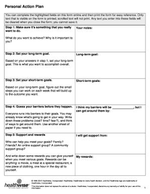 Personal Action Plan  Form