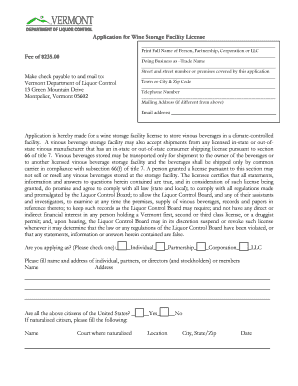 Wine Storage Facility License Application Department of Liquor  Form