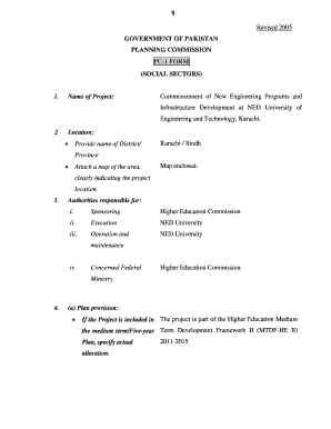 GOVERNMENT of PAKISTAN PLANNING COMMISSION PC 1 FORM