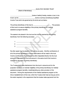 Qualified Income Trust Texas Template  Form