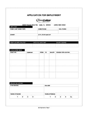 APPLICATION for EMPLOYMENT Ski Four Lakes  Form