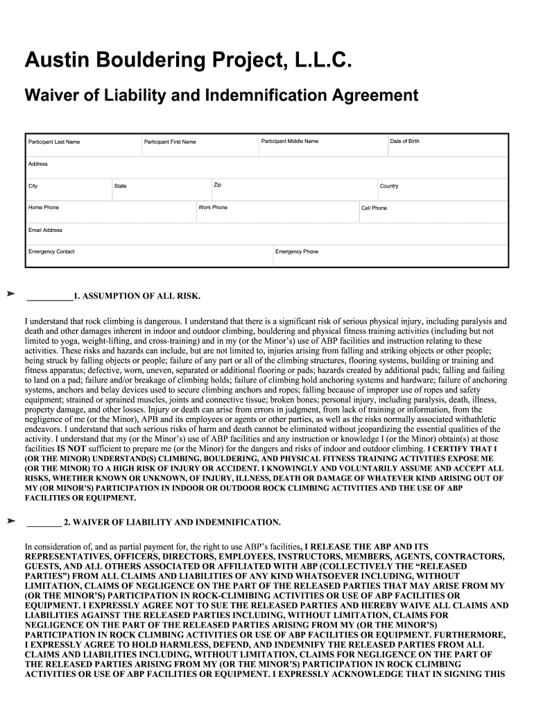 Austin Bouldering Project Waiver  Form