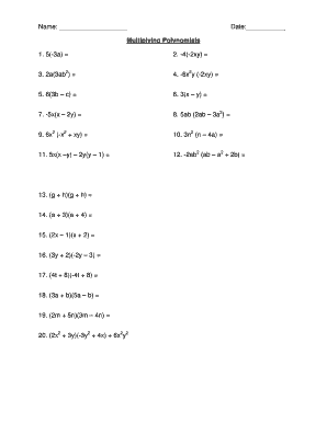 Polynomials Worksheet PDF  Form