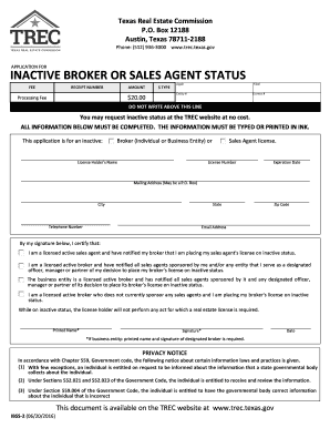 Texas Inactive Broker  Form