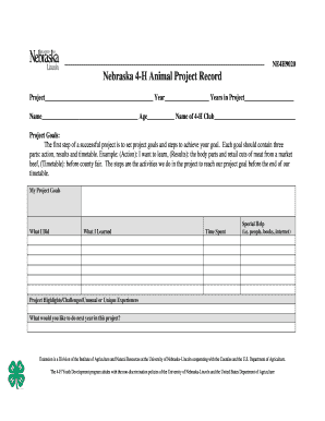 Nebraska 4 H Animal Project Record Extension Unl  Form