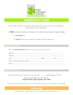 MeMBeRsHIP FORM Irish Cultural Center Hudson Valley Icchv