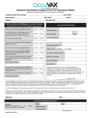 Influenza Vaccination Consent Form for Insurance Claims