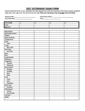 Veterinary Exam Forms