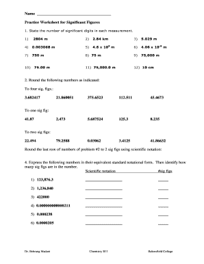 Practice Worksheet for Significant Figures  Form