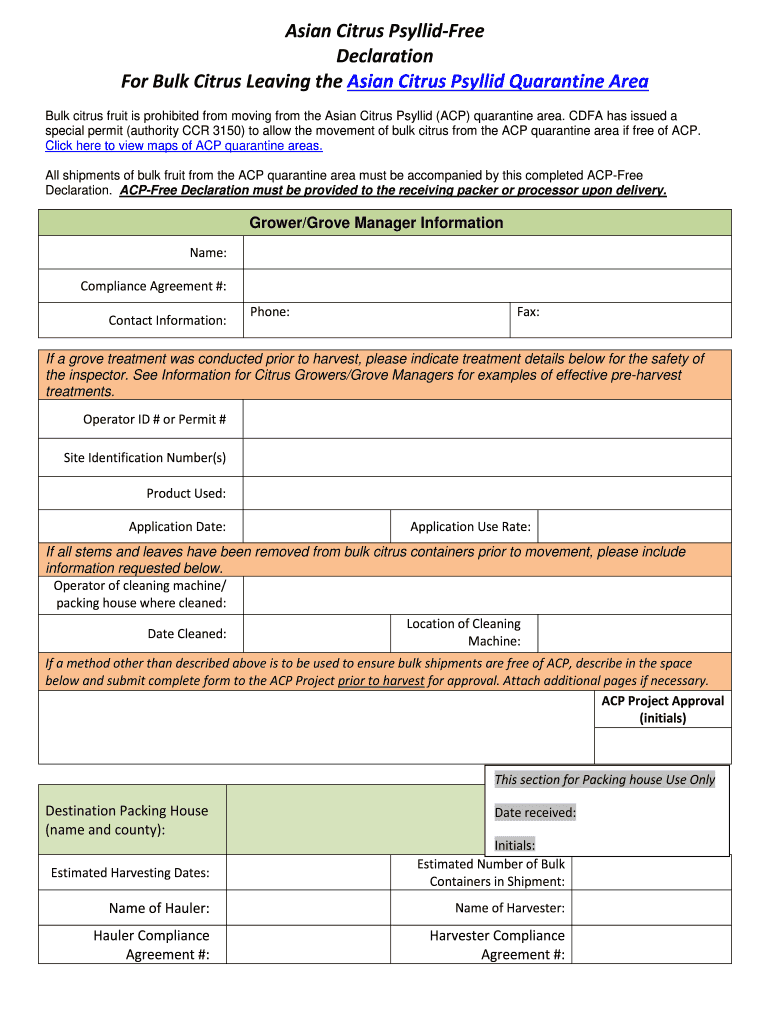 Asian Citrus Psyllid Declaration Form