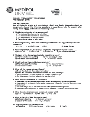 Medipol Proficiency Exam  Form