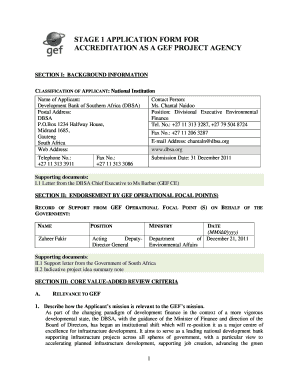 STAGE 1 APPLICATION FORM for ACCREDITATION as a GEF