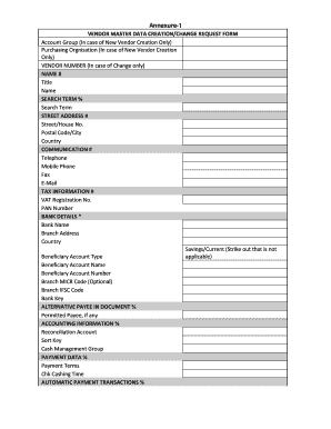 Annexure 1 VENDOR MASTER DATA CREATIONCHANGE REQUEST FORM