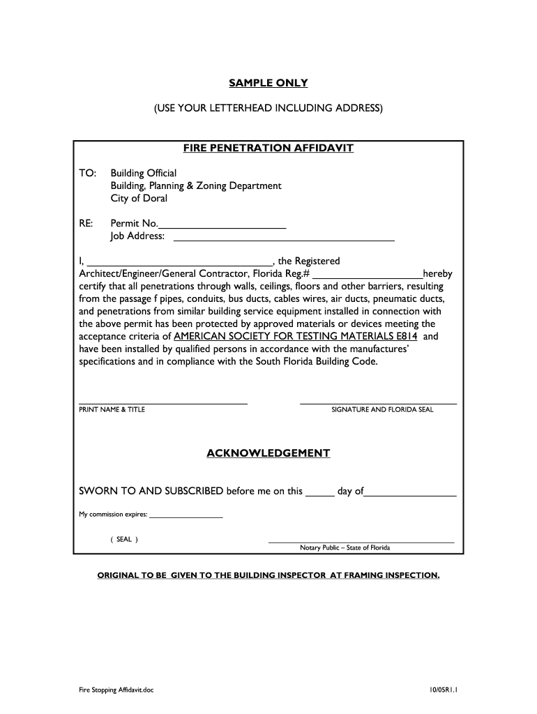 Fire Stopping Affidavit DOC  Form