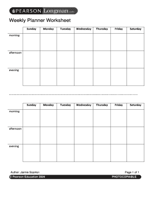 Weekly Calendar Morning Afternoon Evening  Form