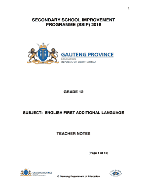 Gauteng Department of Education English Fal Ssip2016 Form