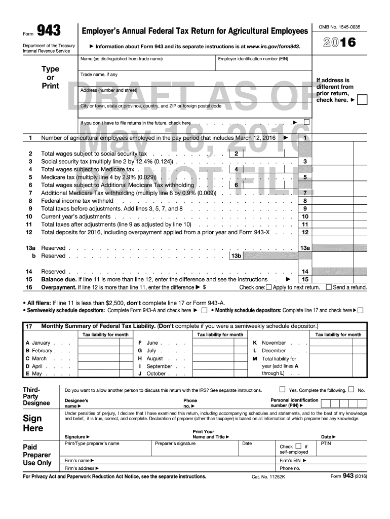 Form 943 Employer's Annual Federal Tax Return for Agricultural Employees  Eitc Irs